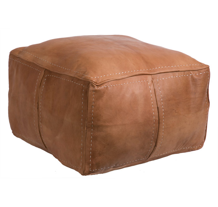 Foundry Select Ewald 28'' Wide Genuine Leather Square Pouf Ottoman with
